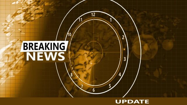 Breaking news and update banner with a world map clock graphic television style background animation