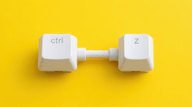 White keyboard keys ctrl and z connected by cable on yellow background