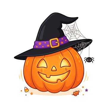 Cartoon halloween pumpkin with witch hat and candy corn halloween candycorn