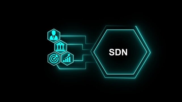 Futuristic AI Business Automation Sdn Network with Digital Workflow, Enterprise Management and Connected Data Icons 4k Animation..