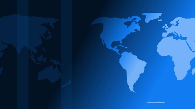 Stylized world map and turquoise gradient background with glowing continents and modern abstract design animation