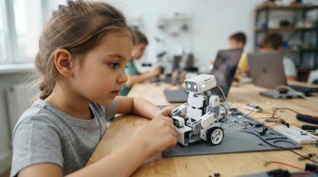 Child sitting at robotics table