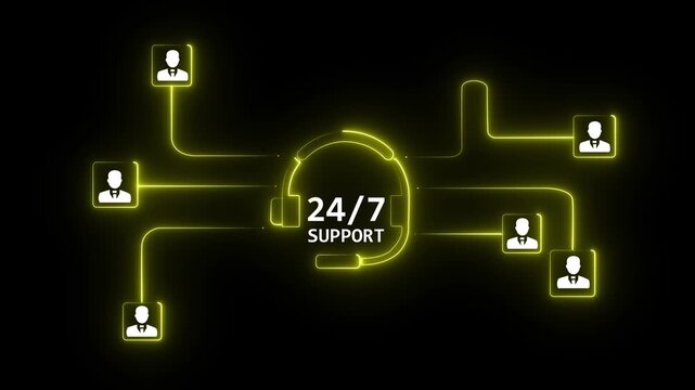 24/7 Live Support - Animated Customer Service. 24/7 Customer Support, Online Assistance, Service, Communication, and Digital Solutions with 4k Motion Graphic Animation..