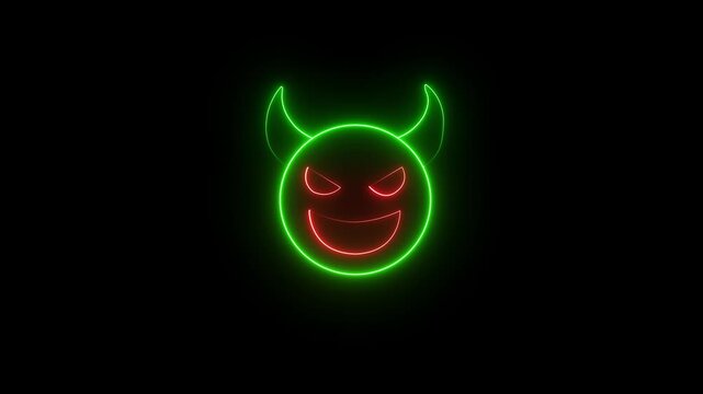 Mischievous Red Devil Emoji Icon with Yellow Horns, Menacing Eyes and Wicked Grin, 4K Animation.....