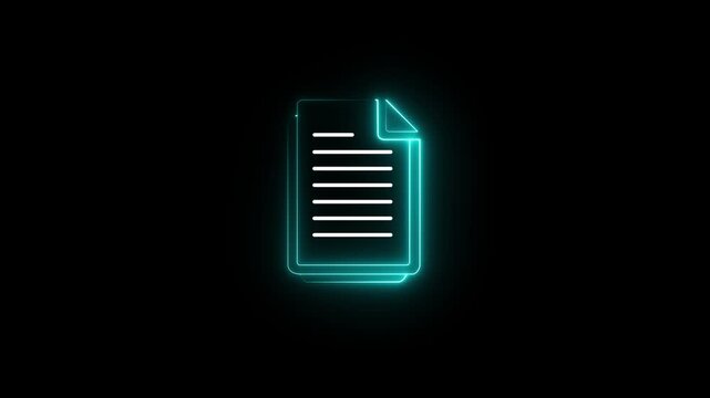 Stack of white documents with cyan corner pages filled with written lines and thick outline glowing paperwork animation. 4k Animation Video..
