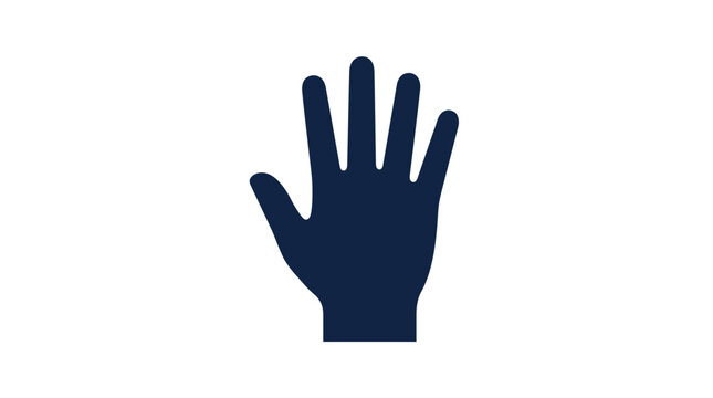 Solid dark blue open palm five finger hand silhouette.