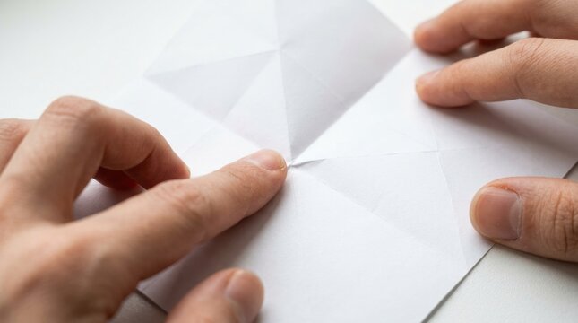 Two hands folding a paper