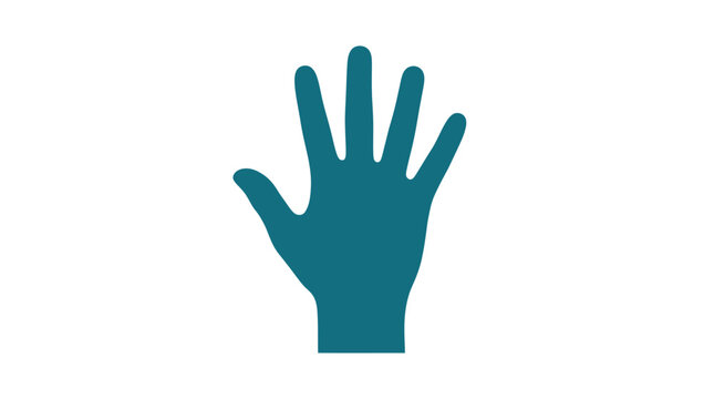 Teal colored open palm five fingers hand icon.