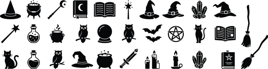 Witchcraft and magic vector set with halloween icons and spooky elements © MehediHasan