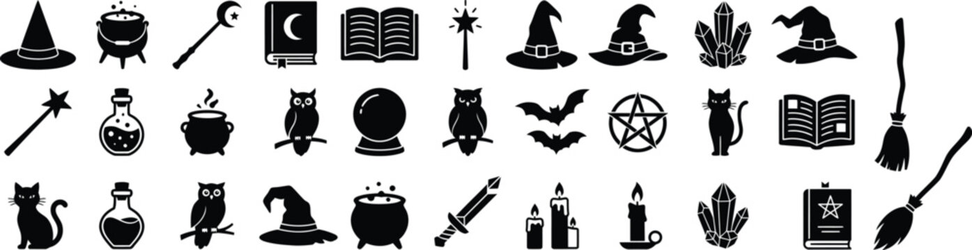 Witchcraft and magic vector set with halloween icons and spooky elements