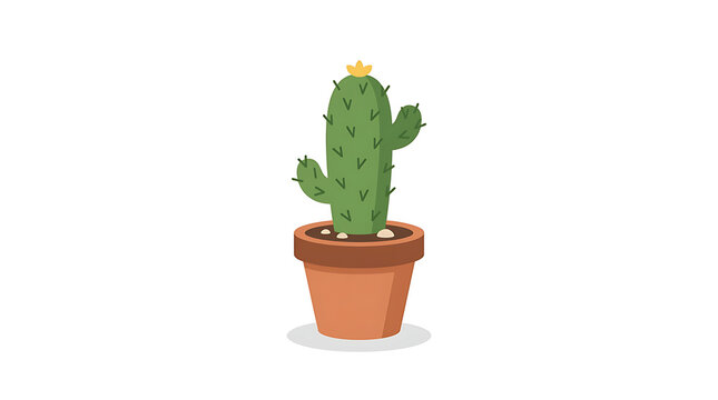 A cactus plant grows in a terracotta pot indoors.