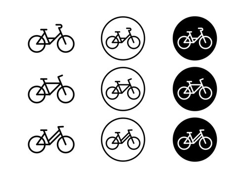 Sixpack Editable Stroke Bicycle Line Icon, Minimal Bike Outline Symbol, Cycling Transportation Pictogram, Simple Vector Icon for UI, Signage and Infographics, set, group