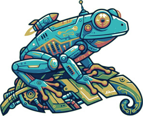Fototapeta premium Retro-Futuristic Tree Frog on Leaf Isolated Vector 