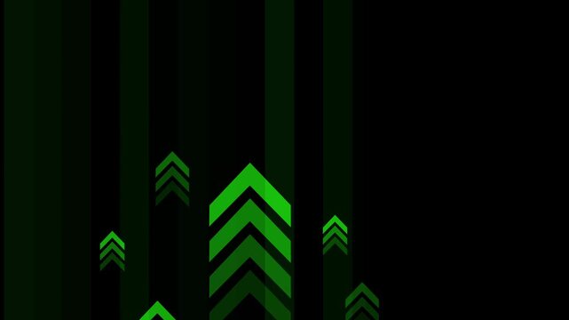 Dark abstract background with vertical bars and upward chevron arrows in different sizes animation