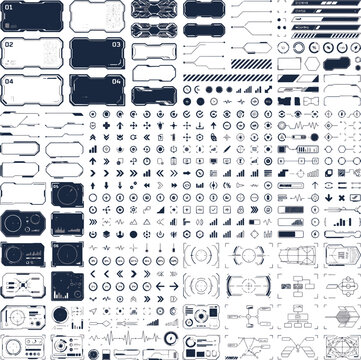 Comprehensive hud UI interface vector kit for technology applications with sci fi interface futuristic technology crosshair navigation template information software abstract