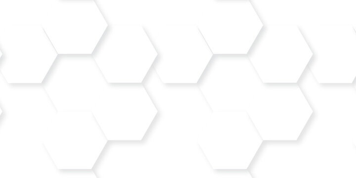 White Hexagonal Background. Luxury White Pattern. Futuristic honeycomb mosaic white background. Abstract embossed hexagon. Surface polygon pattern with glowing hexagon paper texture.