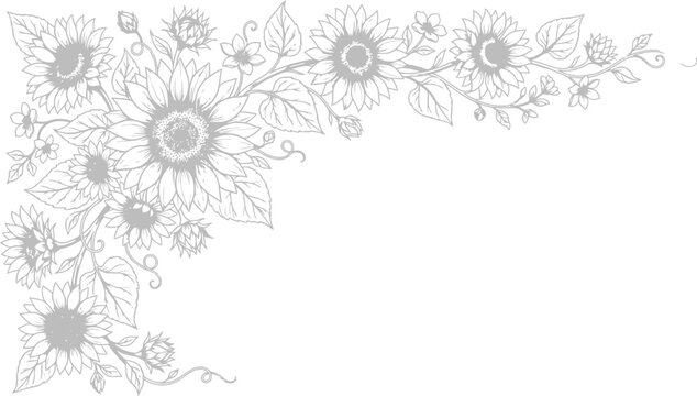 Elegant Sunflower Floral Corner Border Line Art Vector for Wedding Invitations, Greeting Cards & Botanical Stationery Design (EPS)