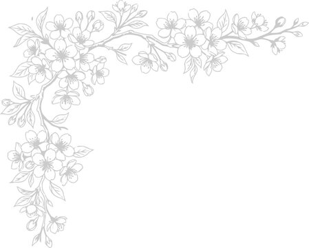 Elegant Cherry Blossom Corner Border Hand Drawn Floral Vector for Wedding Invitations, Greeting Cards & Spring Stationery Designs (EPS)