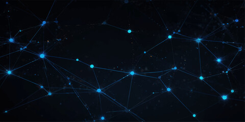 Abstract Blue Digital Data Network Background With Glowing Connection Lines And Luminous Nodes, Futuristic Technology © Vactor Viky