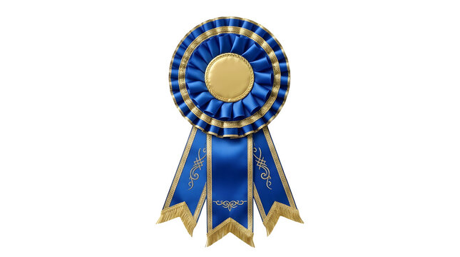 Blue and gold award ribbon with decorative elements isolated on transparent background