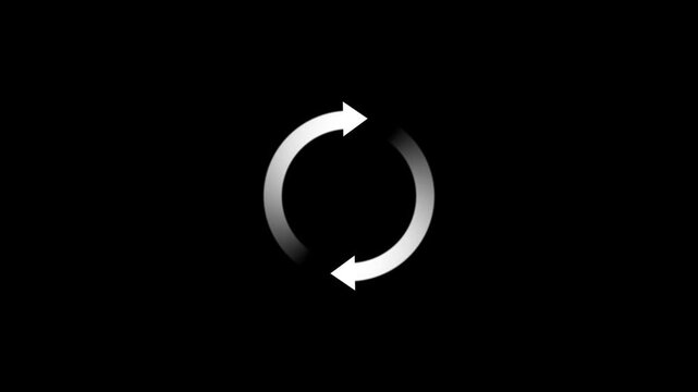 White Circle arrow refresh and reload icon animation with loading progress on black background. Loading circle animation, waiting for download.