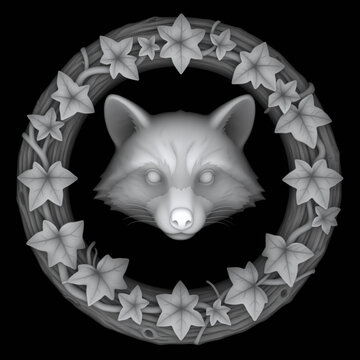 3D bas-relief raccoon heightmap pattern for CNC engraving and woodwork
