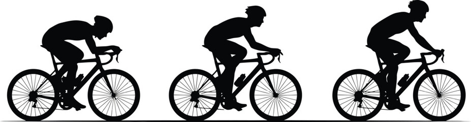 Fototapeta premium Silhouette of cyclists in different riding positions on bicycles