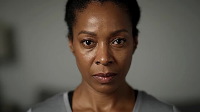 Close-up of African American women's faces, close-up of serious expressions of middle-aged women