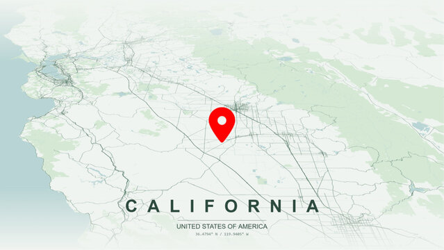 Minimalist vector map of California. High-quality scalable illustration of California state geographic boundaries, Los Angeles, San Francisco, San Diego, and Sacramento urban hubs for posters design.