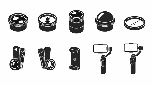 Mobile phone camera lens and gimbal accessory icons.