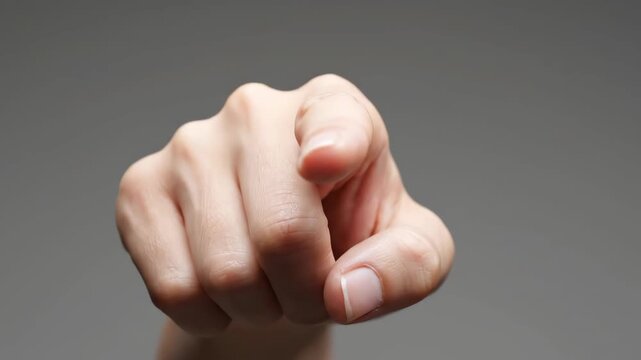 Close-up of fingers pointing forward, clenched fist power gesture