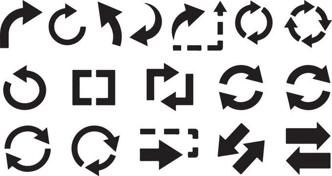 Set of black arrows and reload icons for web design and user interface graphics
