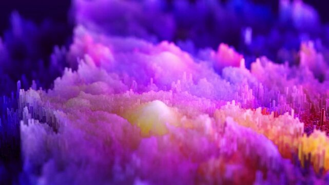 Abstract 3 d neon data visualization landscape with glowing particle motion