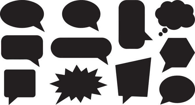 Set of black speech bubbles and thought balloons in various shapes for communication design