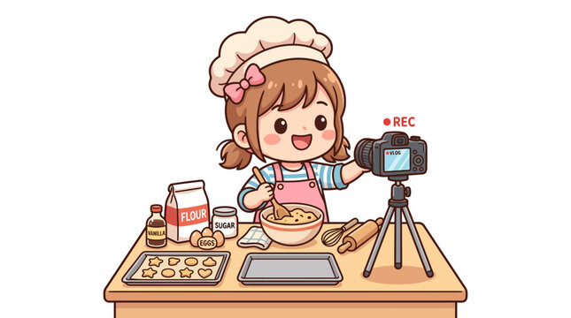 Cute Kid Baker Filming Cooking Tutorial