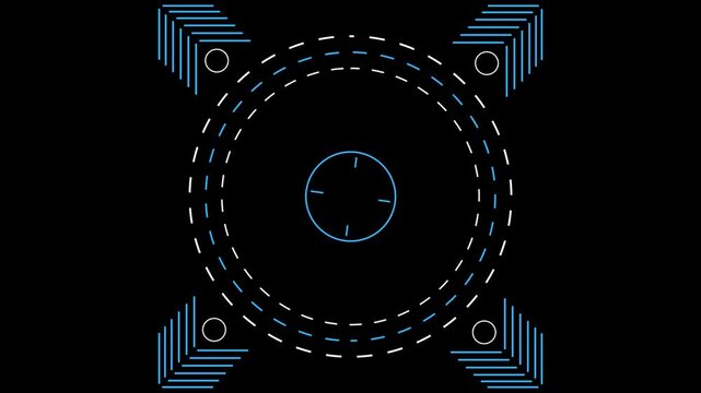 White HUD Circle User interface on isolated black background. Target searching scope and scanning element theme. Digital UI