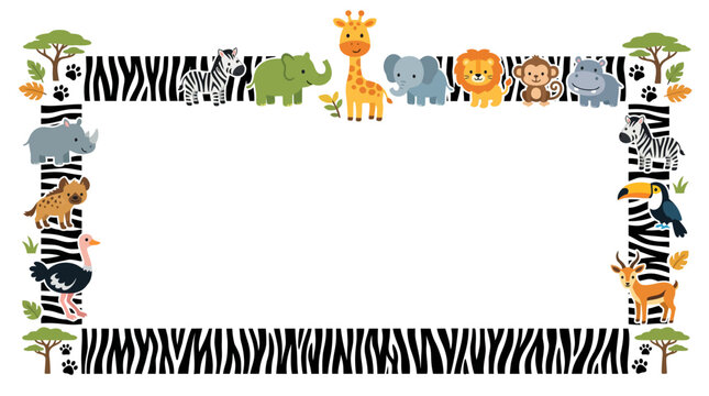 Cute Safari Animals Border Frame