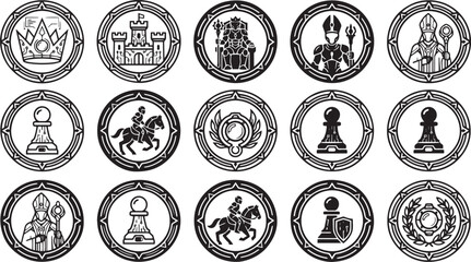 Royal Chess Emblem Silhouette Vector Icon Set © Juhi