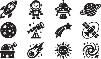 Cute Space Adventure Silhouette Vector Icon Set © Juhi