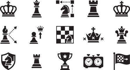 Chess Tournament Silhouette Vector Icon Collection Set © Juhi