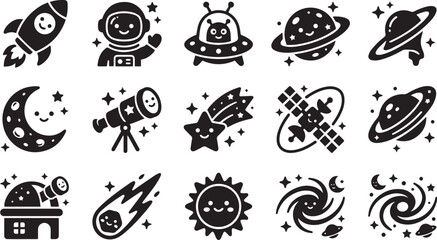 Cute Space Galaxy Silhouette Icons Vector Set © Juhi