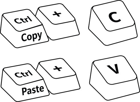 Copy and paste keyboard shortcut icons, Ctrl C and Ctrl V keys, digital computer function vector illustration, technology design graphic