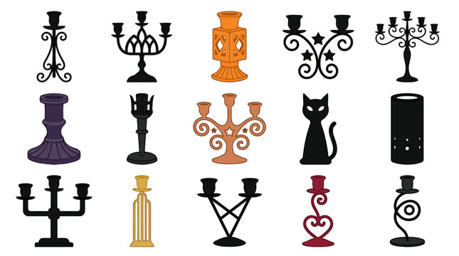Minimalist black and gold candle holder silhouettes with elegant scrolls and modern geometric shapes.
