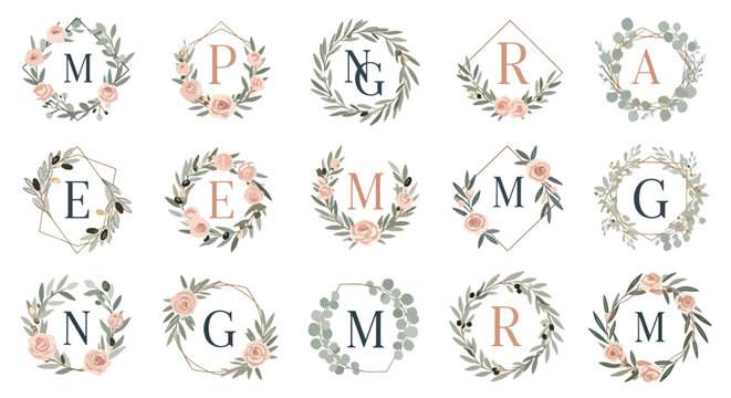 Elegant monogram letter designs on white background.