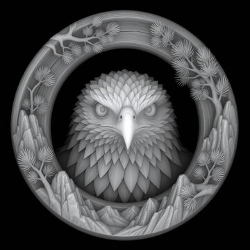 3D bas-relief hawk portrait heightmap for CNC carving and laser engraving

