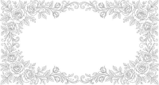 Elegant Vintage Floral Rose Frame Border Vector Illustration for Wedding Invitations, Greeting Cards & Luxury Stationery Branding (EPS)