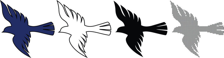 Fototapeta premium Dotted vector set of flying birds in various styles and colors