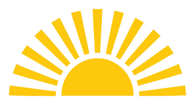 Yellow sunset half-circle icon with radiating sunbeams for weather or morning concept abstract illustration sunlight environment meteorology