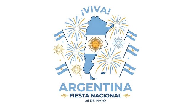 Celebrating Argentina with national map flag and festive fireworks display