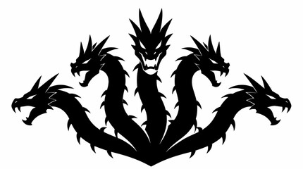 Wide five-headed hydra dragon silhouette in black. © muhammad